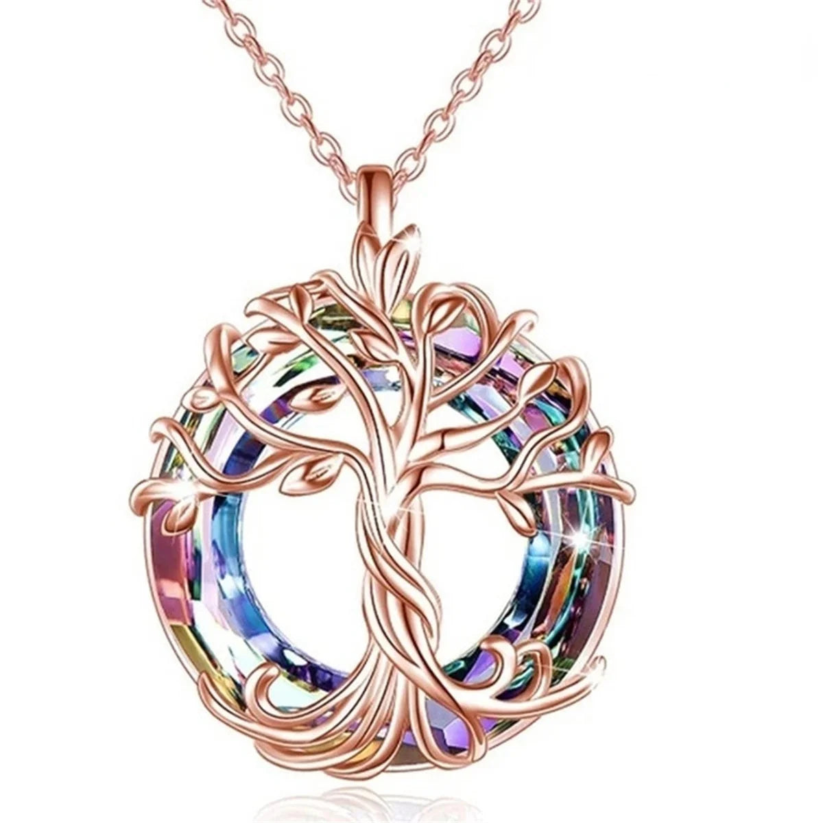 Tree of Life Necklace with Circle Crystal Exquisite Family Tree Pendant Design Jewelry Gift for Women Mom Daughter