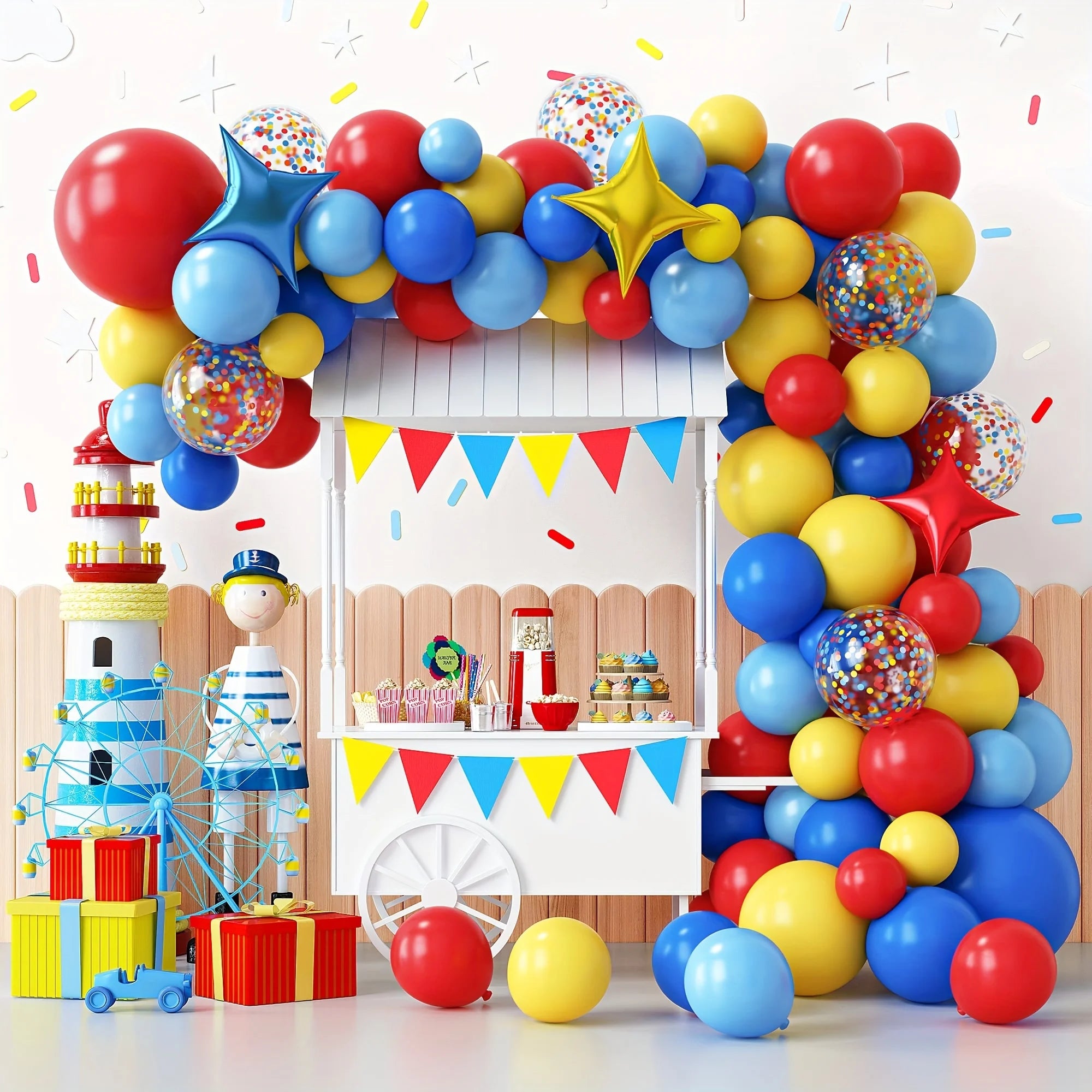 139Pcs Carnival Circus Balloon Garland Arch Kit Red Blue Yellow Basic Rainbow Multi Color Latex Balloons Star Shaped Aluminum Foil Balloons With Party Whistles Puncture Resistant Not Easy To Break Multi Function Game Props Id