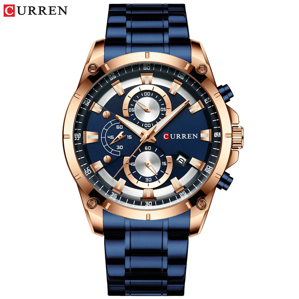 CURREN 8360 Quartz Men's Water-Resistant Business Watch, Minimalist Stainless Steel Strap Multi-Function Six-Hand Calendar Watch