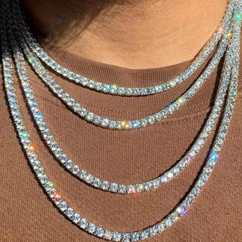 Hip Hop Tennis Chain Necklace Bling Party Jewelry for Men Women Concerts Festivals Ideal Gift for Rapper Fans Trendsetters