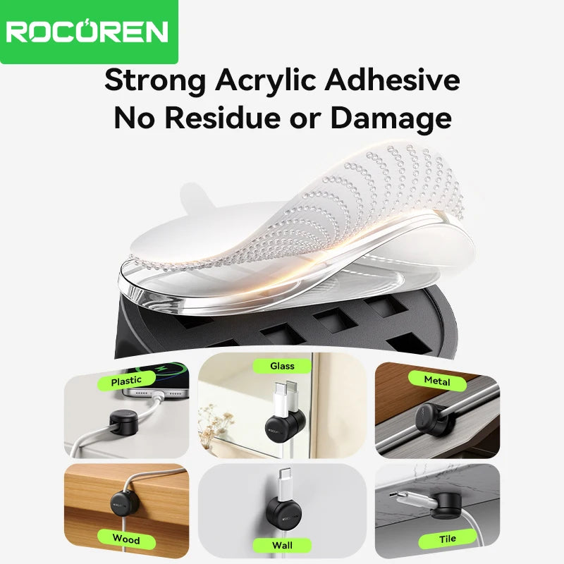 Rocoren 360° Rotating Magnetic Cable Management Self Adhesive Wire Cord Organizer Cable Clips Adjustable Wire Holder Under Desk