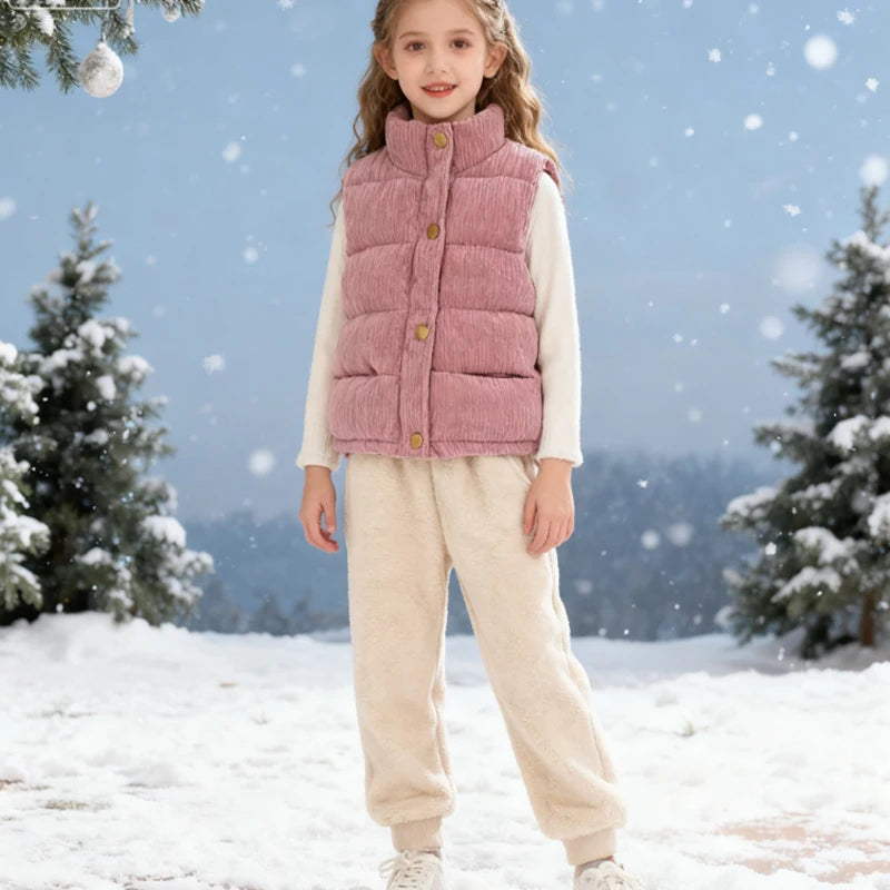 Autumn Winter Baby Girls Boys Vest Cute Thicken Waistcoat Outerwear Children Teens Cotton Solid Color Jackets Vest 2 to 6 Years