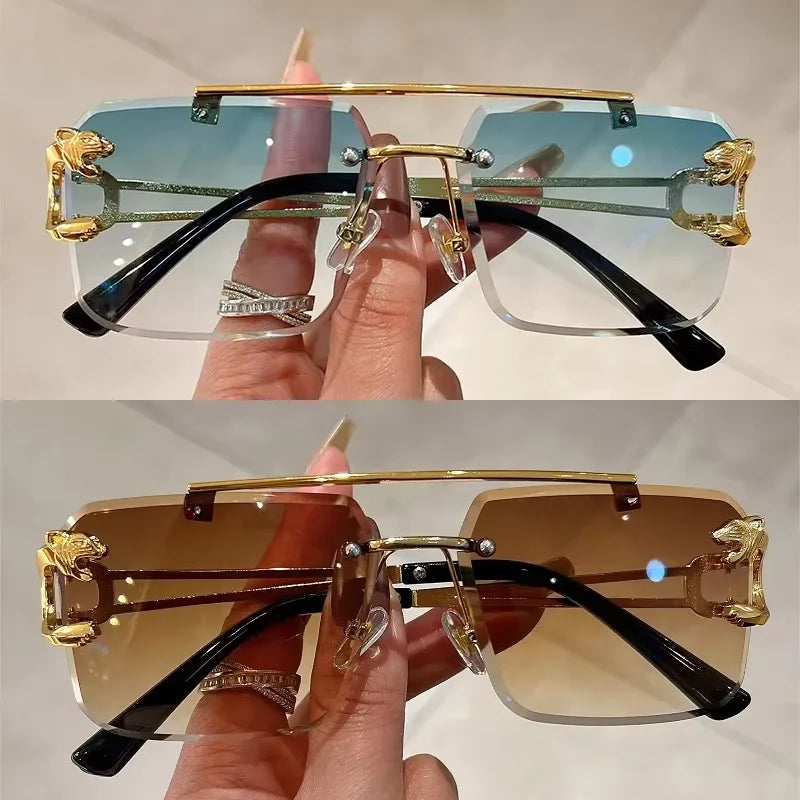 1pcs Retro Frameless MEN'S AND WOMEN'S Sunglasses, Fashionable, Nickel Double-layer, UV400