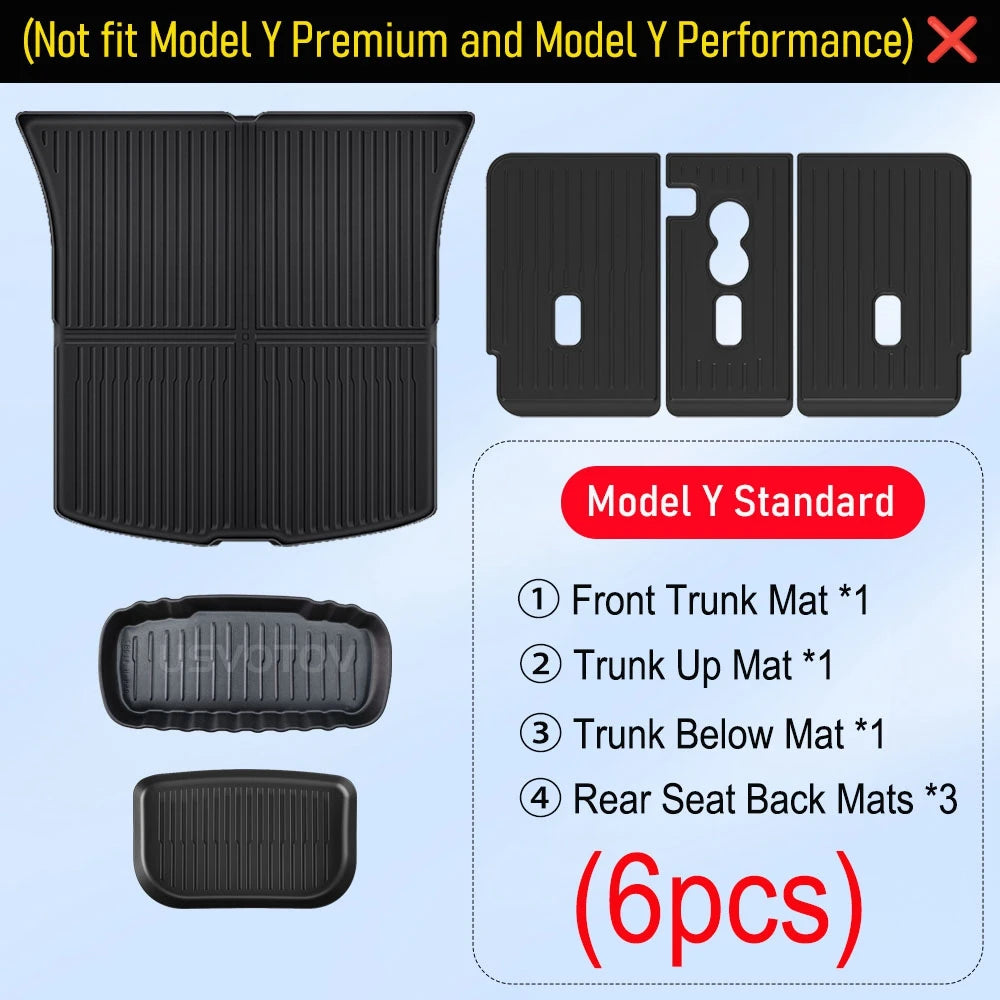 for 2026 2025 Tesla Model Y Standard Floor Mats Trunk Mat Cargo Liner Frunk Backrest Mats Car Accessories (Standard Models Only)