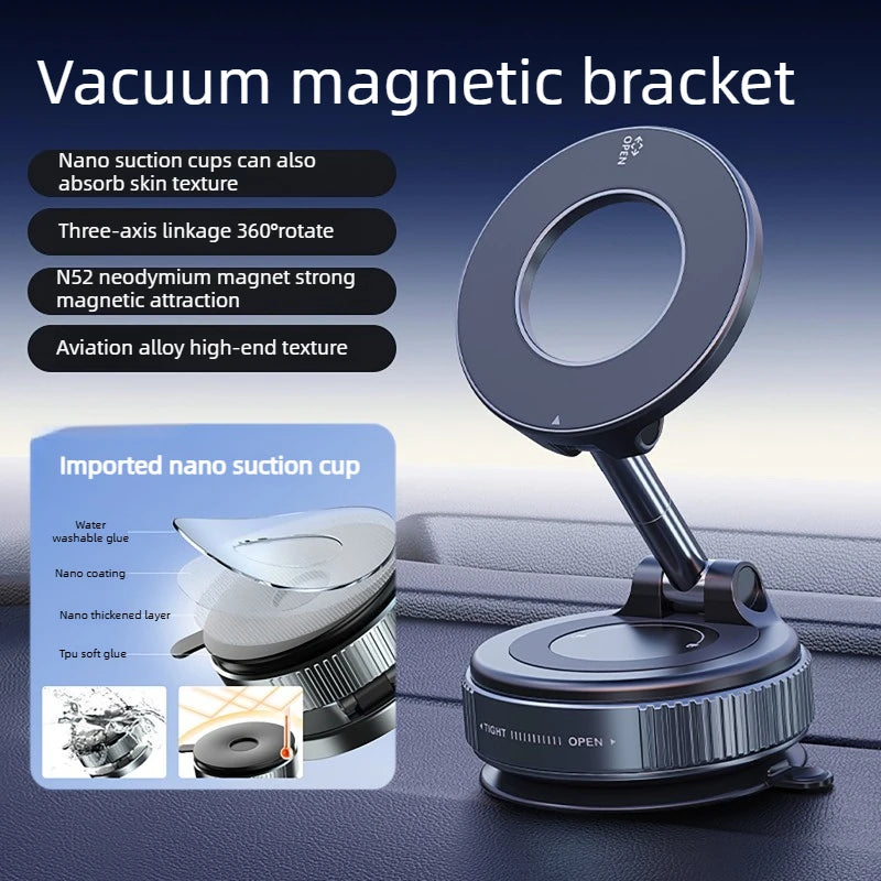 Upgraded Foldable Magnetic Car Phone Holder – N52 Magnet for Ultra-Strong Hold, 360° Rotatable, Dashboard Suction Cup, ABS