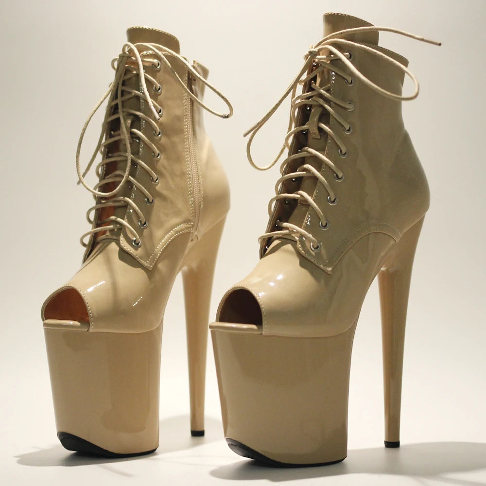 Extrem 8" Stiletto Heel Lace-Up Peep Toe Pole Dance Exotic Platform Short Boots Size 36-43