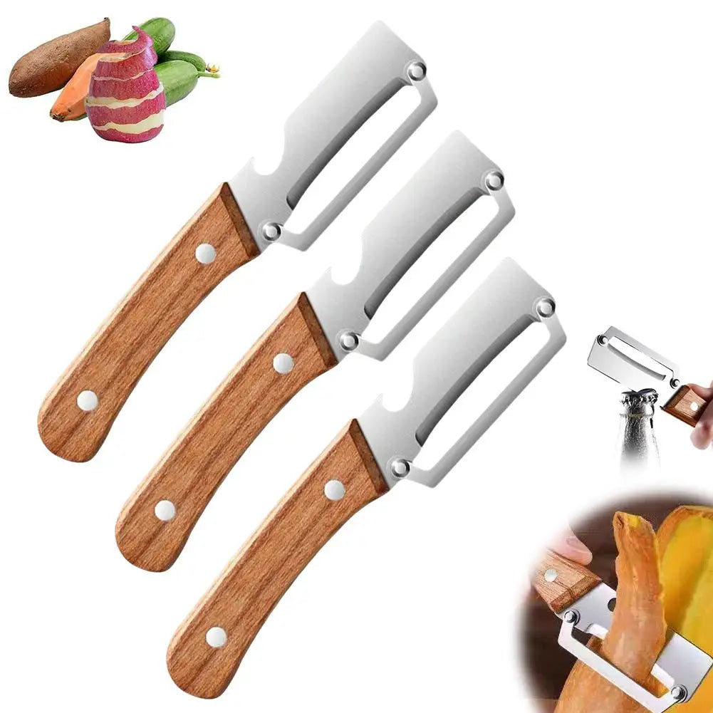 Stainless Steel Fruit Peeler Wooden Handle Paring Knife Planer Sugarcane Household Thick Fruits Vegetables Scraping Tools