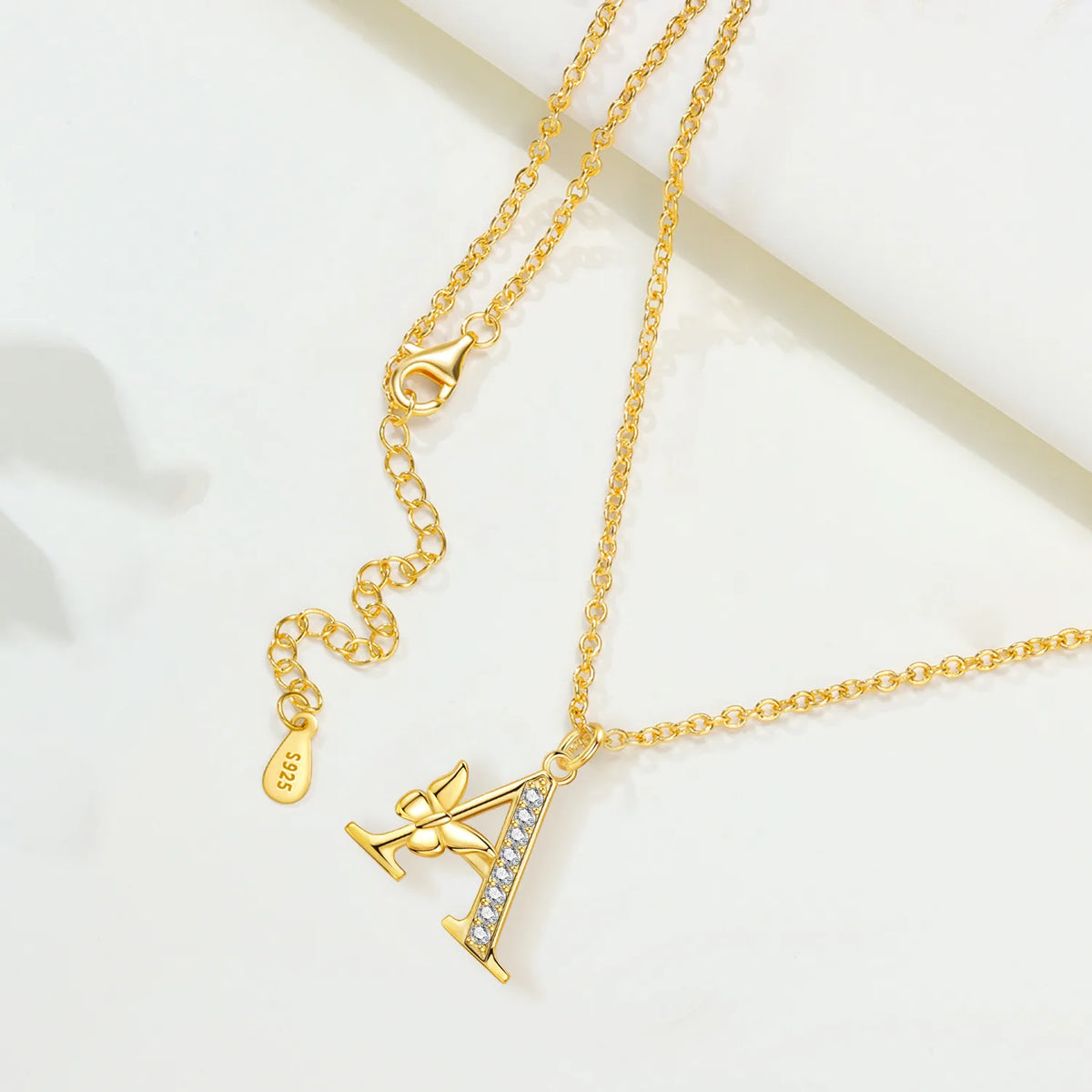 Original 925 Sterling Silver 18K Gold Zircon Butterfly A-Z 26 Letter Y-shaped Chain Necklace For Women Commemorate Jewelry Gift
