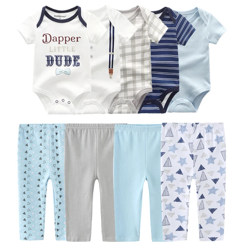 6/9/10PCS Baby Girl Clothes Newborn Solid Bodysuits+Pants Cotton Baby Boy Clothes Short Sleeve Girls Baby Clothing Cartoon