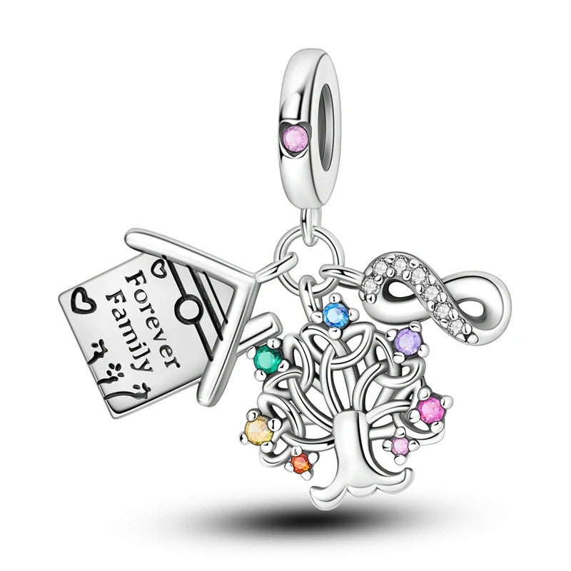 Charms Beads 925 Sterling Silver Tree of Life Peach Heart Sweet Love Charms Fit Pendants Bracelets Necklaces Women Jewelry Gift