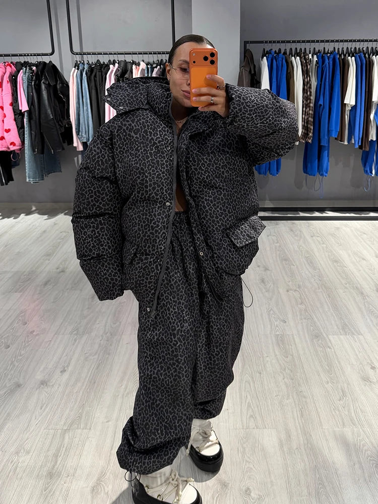 Puffer Women's Two Piece Set Winter Thick Outerwear High Waist Puffer Long Pants Thickened Version Winter Wear 2026 New Arrival