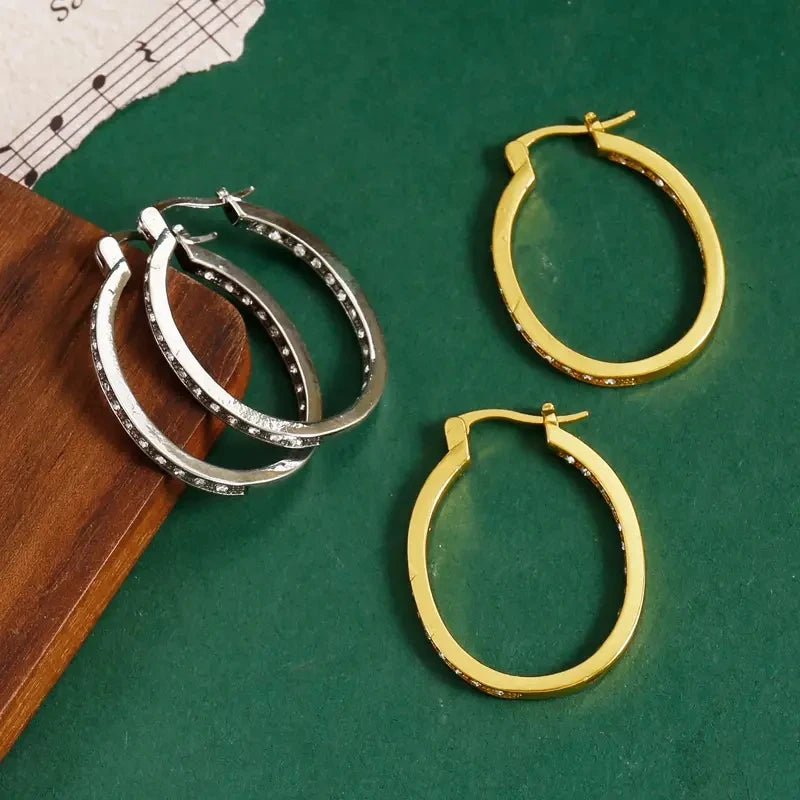 Temperament Zircon Hoop Earrings Shiny  Earrings Elegant Ear Jewelry Accessories Party Clothing Decor