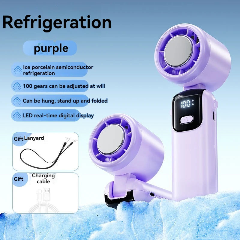 JPNPL 4000mAh Hanging Ice Pack Handheld High-speed Fan Folding 100 Speed Infinitely Adjustable Fan Portable For Outdoor Neck