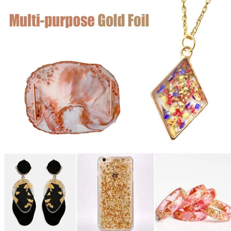Golden Silvery Foil Decorative Paper Resin Mold Fillings Resin Jewelry Making Metallic Foil Flakes For Nail Art, Painting, Craft