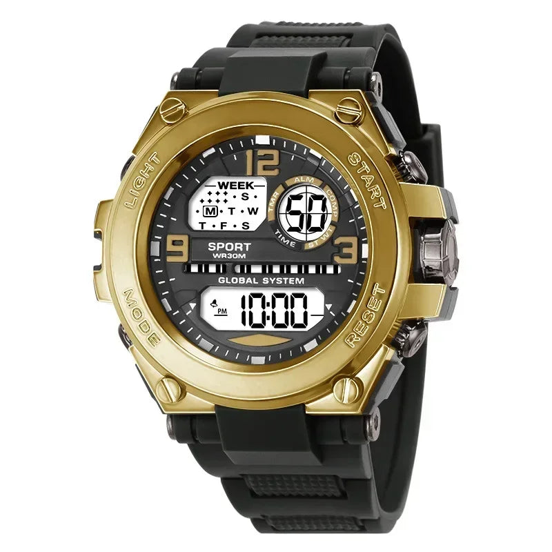 Black Sports Watch for Kids Students Men's Multifunction LED Digital Watch Waterproof Luminous Alarm Clock Electronic Watches