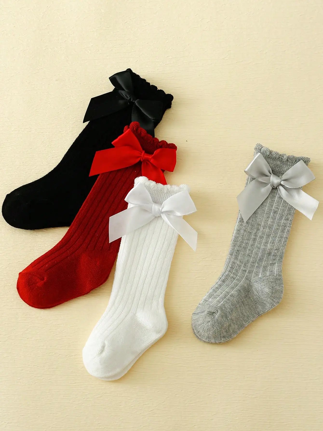 4/5 Pairs Baby Girls Long Knee High Socks With Bownots,Cotton Soft Cute Infants Princess Party Dress Socks For 1-3 Year Children