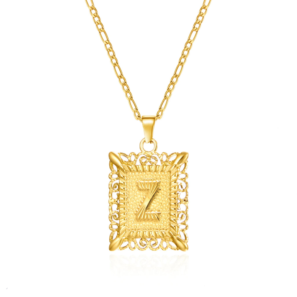 Stainless Steel Initial Letter Necklace For Women Men 2025 New Stylish Square Pendant Necklace Birthday Party Jewelry Gifts
