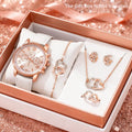 6PCS elegant ladies' round dial quartz watches with bracelet accessories set, suitable for daily wear