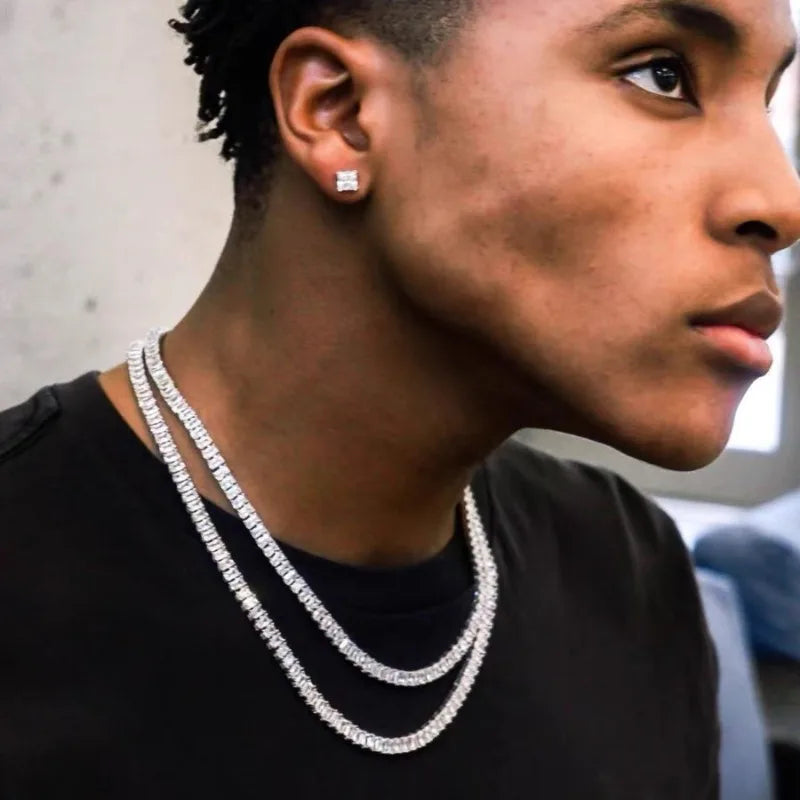 Hip Hop Tennis Chain Necklace Bling Party Jewelry for Men Women Concerts Festivals Ideal Gift for Rapper Fans Trendsetters
