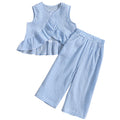 Summer Girls' Clothing Sets Plaid Fashion Version Personalized Top + Long Pants 2Pcs Baby Kids Children Clothes Suit