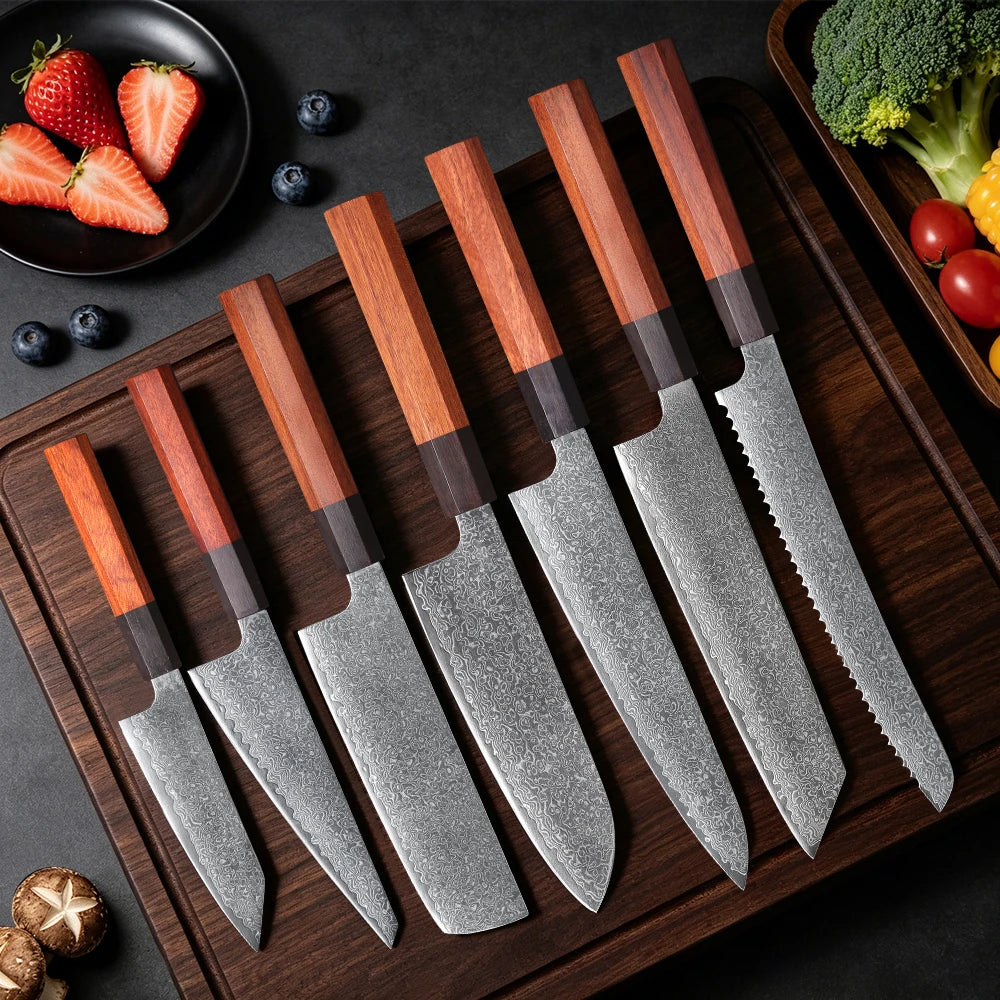 TURWHO Hand Forged Japanese Chef Knife Damascus Steel Kitchen Knives Santoku Sashimi Bread Utility Handmade Blade Cooking Tools