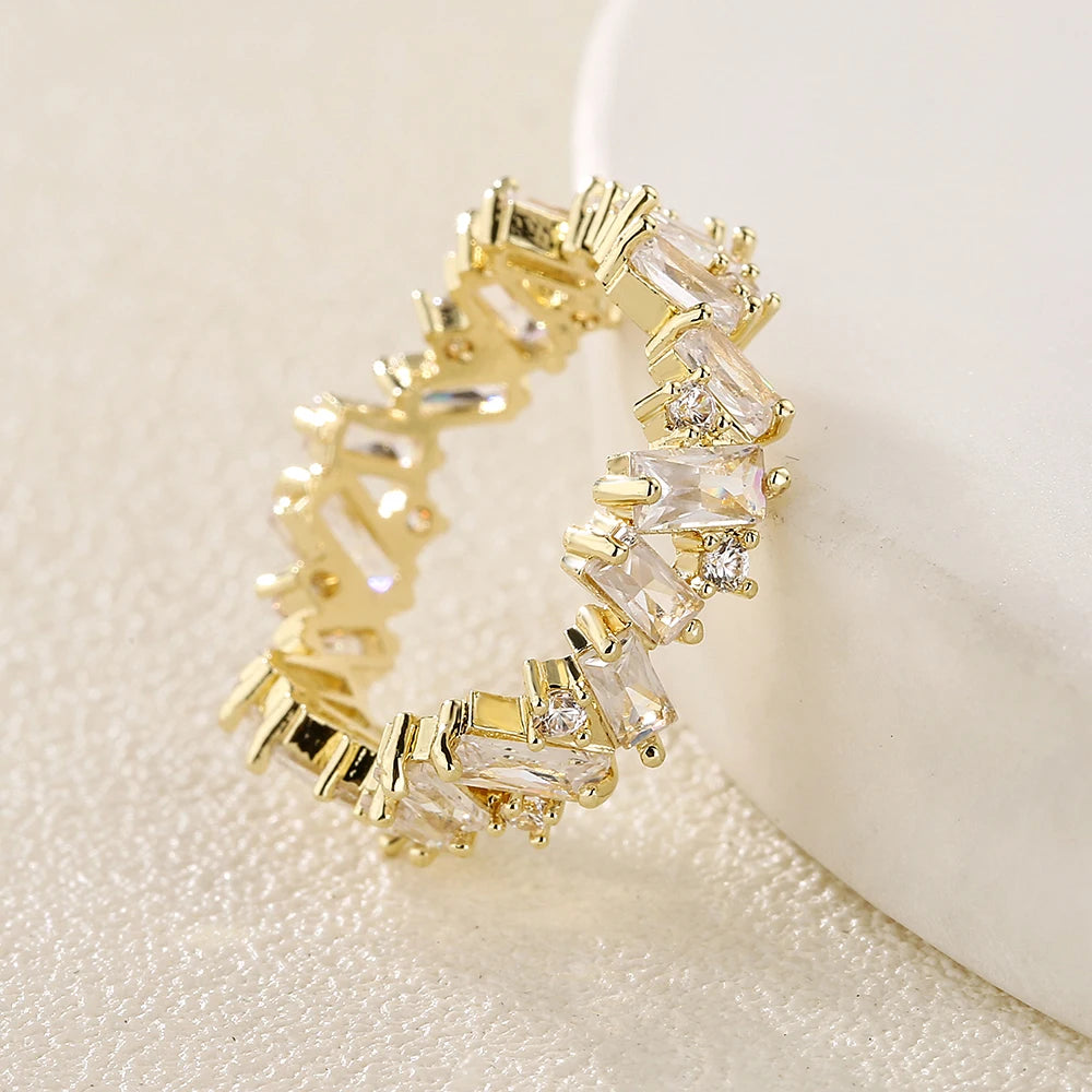Classic Cubic Zirconia Engagement Rings for Women Luxury 18K Gold Color Plated Wedding Party Jewelry