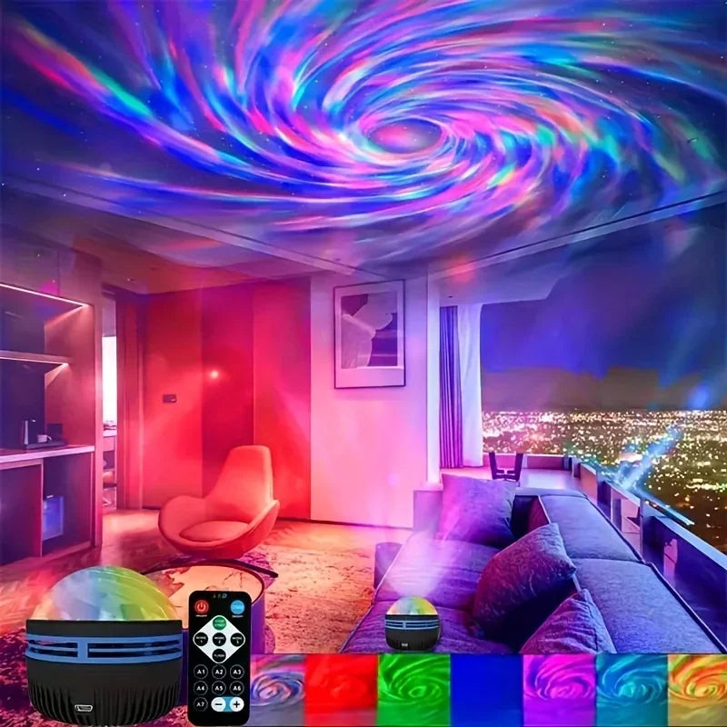 RGB Galaxy Aurora Projection Lamp USB Powered Remote Control Auto Rotate Star Night Light For Bedroom Home Theater Ornament
