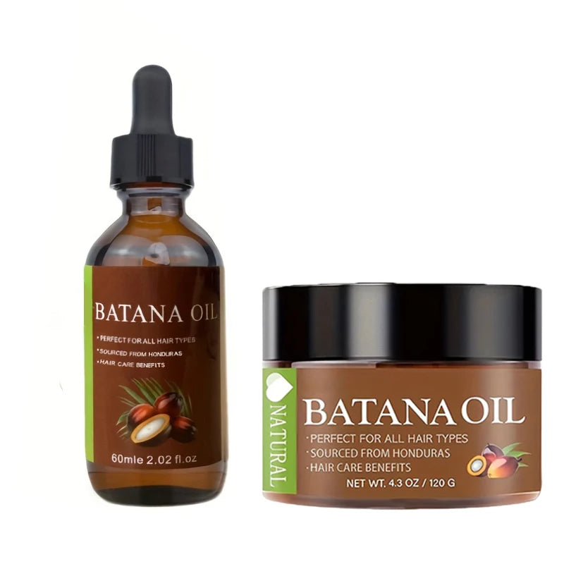 Batana Oil 2Pcs Hair Care Combo Set, Includes 60Ml Dropper Bottle Batana Oil And 120G Jar Batana Oil Paste, Tame Frizzy Hair, Home Hair Care Kit, Suitable For Curly And Straight Hair