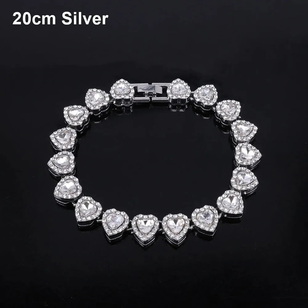 1Pcs New Heart-shaped Rhinestone Necklace Shiny Heart 20/45cm Chain Bracelet Alloy Fashion Rock Party Jewelry
