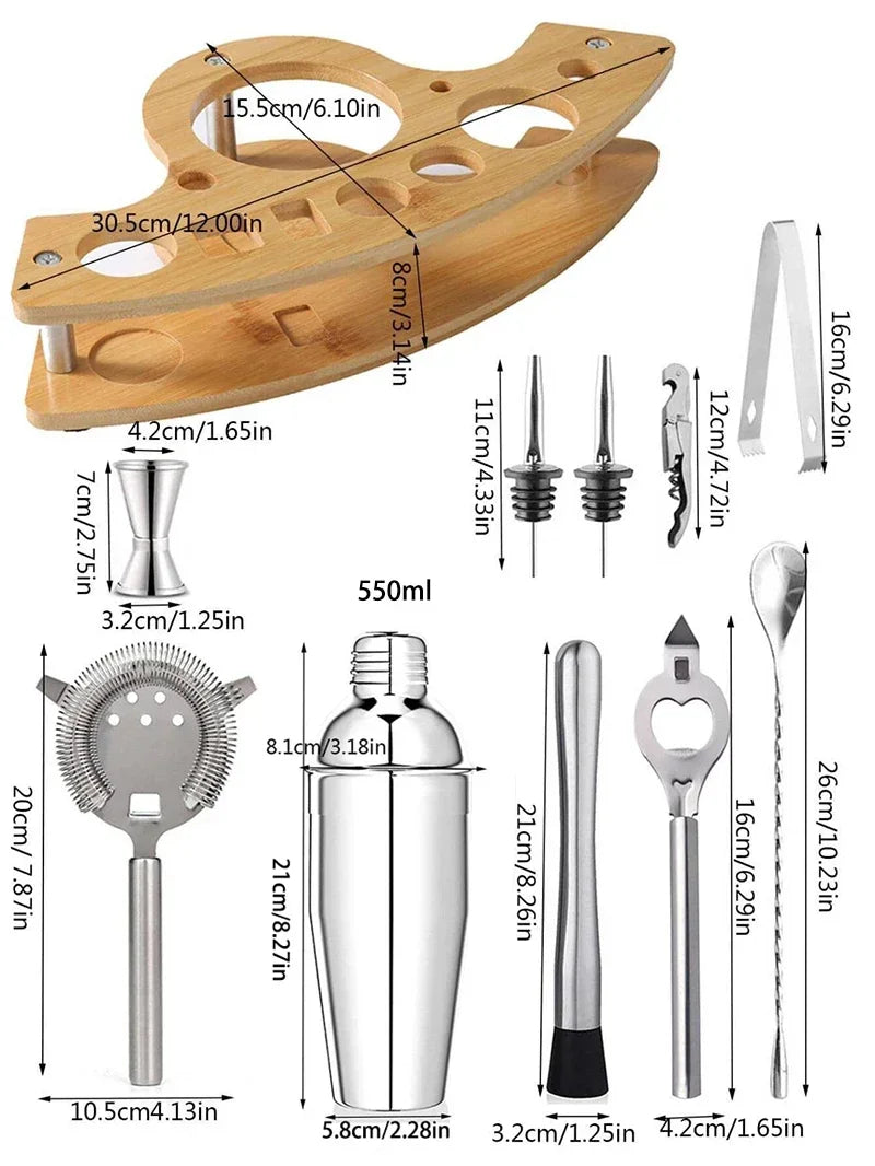 1/3/6/9/11pcs Cocktail Shaker Set Stainless Steel Bartender Kit Cocktail Mixer Wine Martini Boston Shaker Party Bar Tools