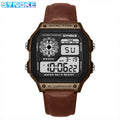 SYNOKE Belt Watch Men Outdoor Sports Multifunctional Waterproof  Luminous LED Digital Watch PU Leather For Men Retro Fashion