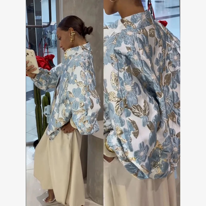 Women Luxury Jacquard  Short Coat Fashion Stand Collar Zip‑front Oversized Loose Jacket 2026 New Casual Street Commute Outfit