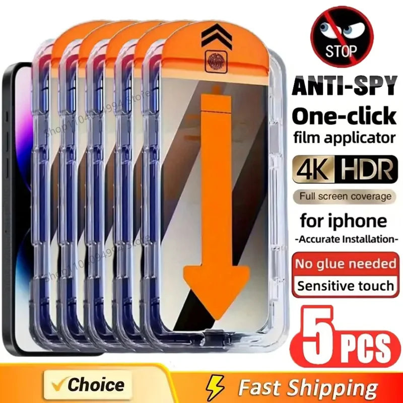 5Pcs Dust Free Installation Privacy Screen Protector for IPhone 14 11 12 13 15 16 Pro Max 15 16 Plus 13 Mini 16E Anti-spy Glass