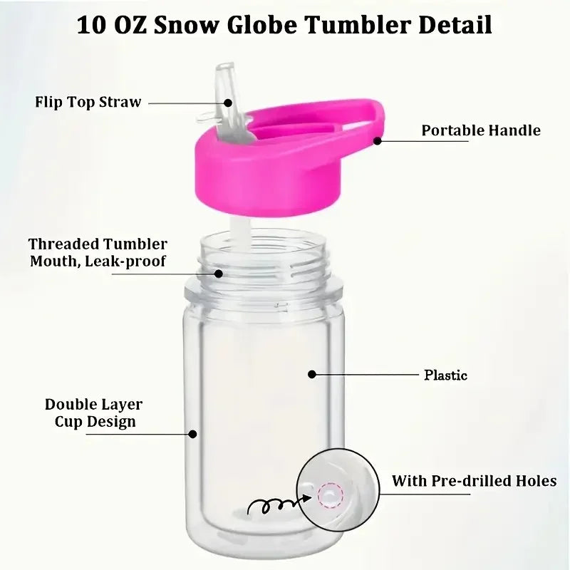 2/4PCS Reusable Double Layer Plastic Water Bottles With Lid And Straw 10Oz DIY Snowball Cup with Pre Drilled Hole Drinkware Cups