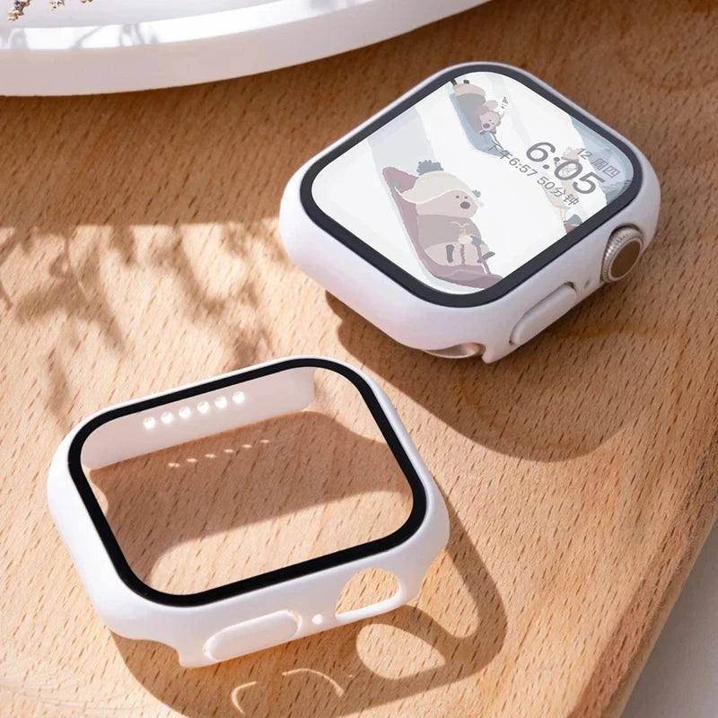 Tempered Glass+cover For Apple Watch Case Accessories 45mm 41mm 42mm 38mm PC Screen Protector cover iWatch 6 5 4 se 44mm 40mm