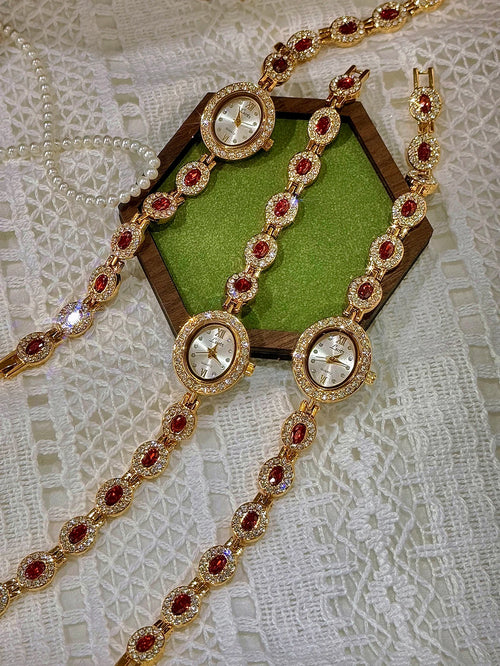 1 Piece of New High-End Colorful Tourmaline Gemstone Rhinestone-Encrusted Light Luxury Retro Elegant Fashion Women's Watch with an Oval Dial, Suitable for Daily Wear, Parties, Vacations, and Other Occasions to Decorate the Wr