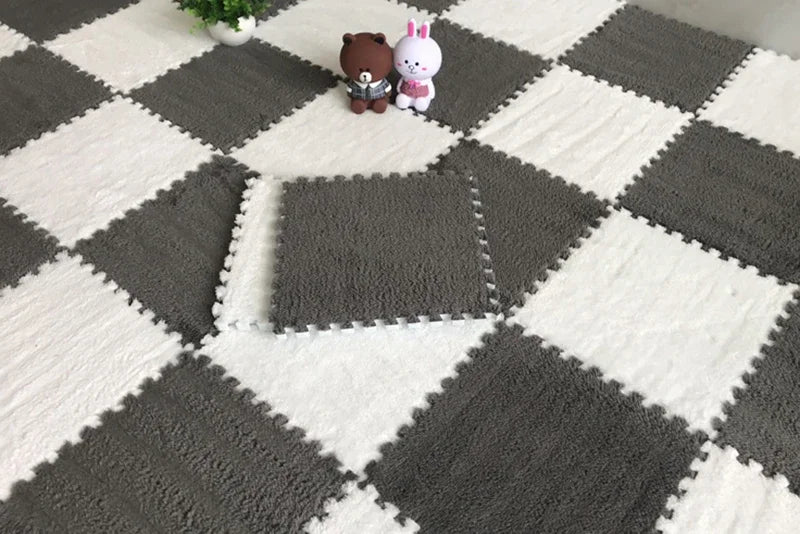 Soft Plush Children's Mat EVA Foam Puzzle Mat Long Hair Carpet Infant Developing Mat Rug Puzzle Interlock Keep Warm Playmat 30CM