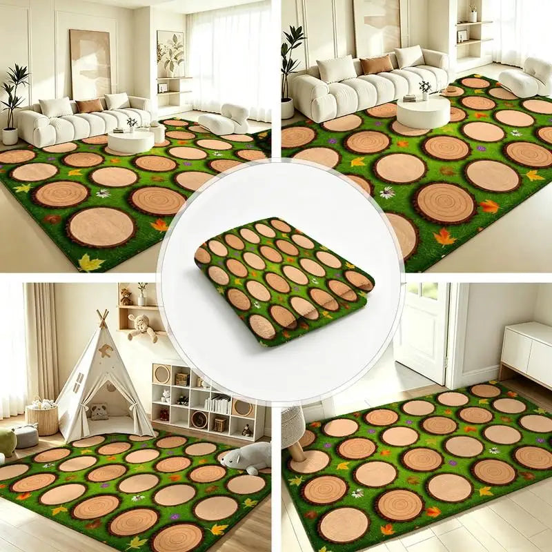 1 Piece Wood Slice Pattern Rug, Soft And Comfortable, All Seasons, Lightweight, Easy To Care, Home Decor For Living Room, Bedroom, Hallway, Room Decoration, Winter, Autumn