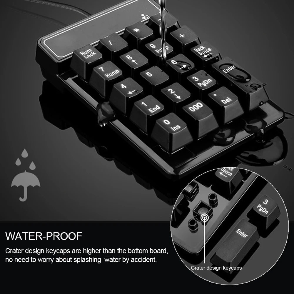 USB Wired Numeric Keypad Mechanical Feel Number Pad Keyboard 19 Keys Water-proof for Laptop Desktop PC Notebook Black