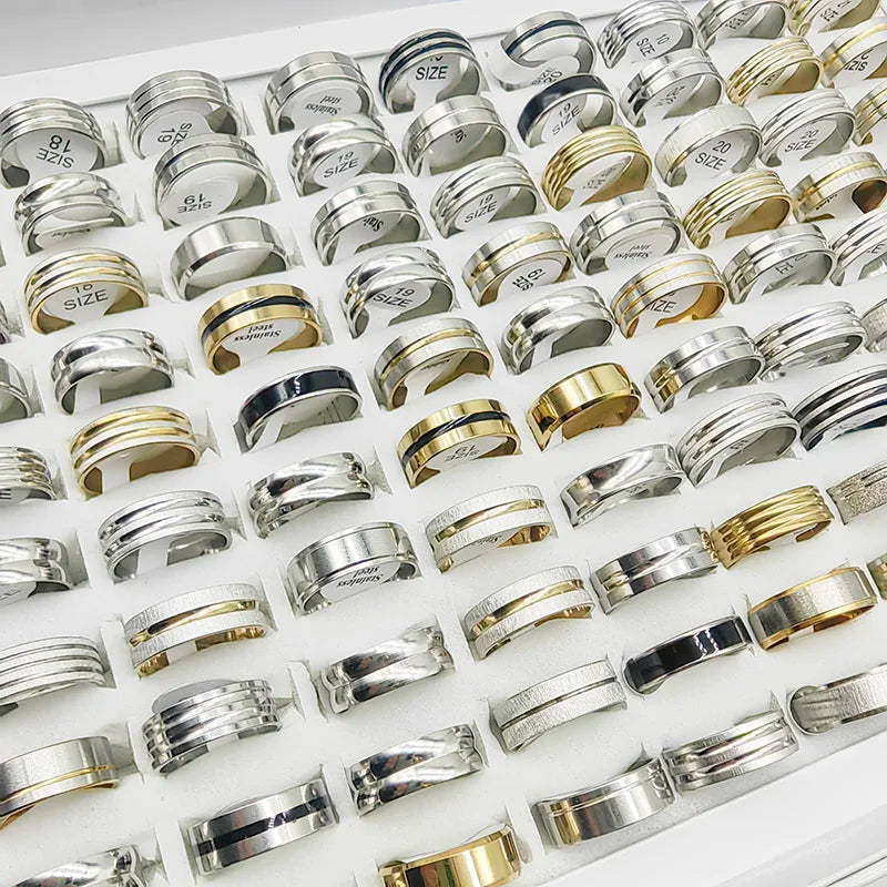 20pcs/Lot New Fashion Mix Style Stainless Steel Finger Rings for Women Men Hot Rock Wide Personality Party Bar Joint Ring Boy