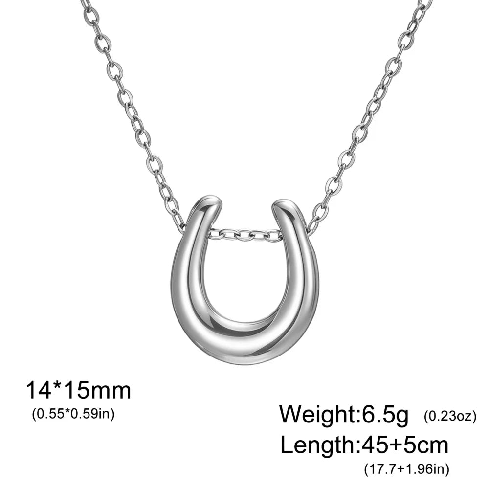 Skyrim Lucky Horseshoe U Shape Pendant Necklace Women Stainless Steel Gold Color Snake Chain Fashion Minimalist Jewelry Gift