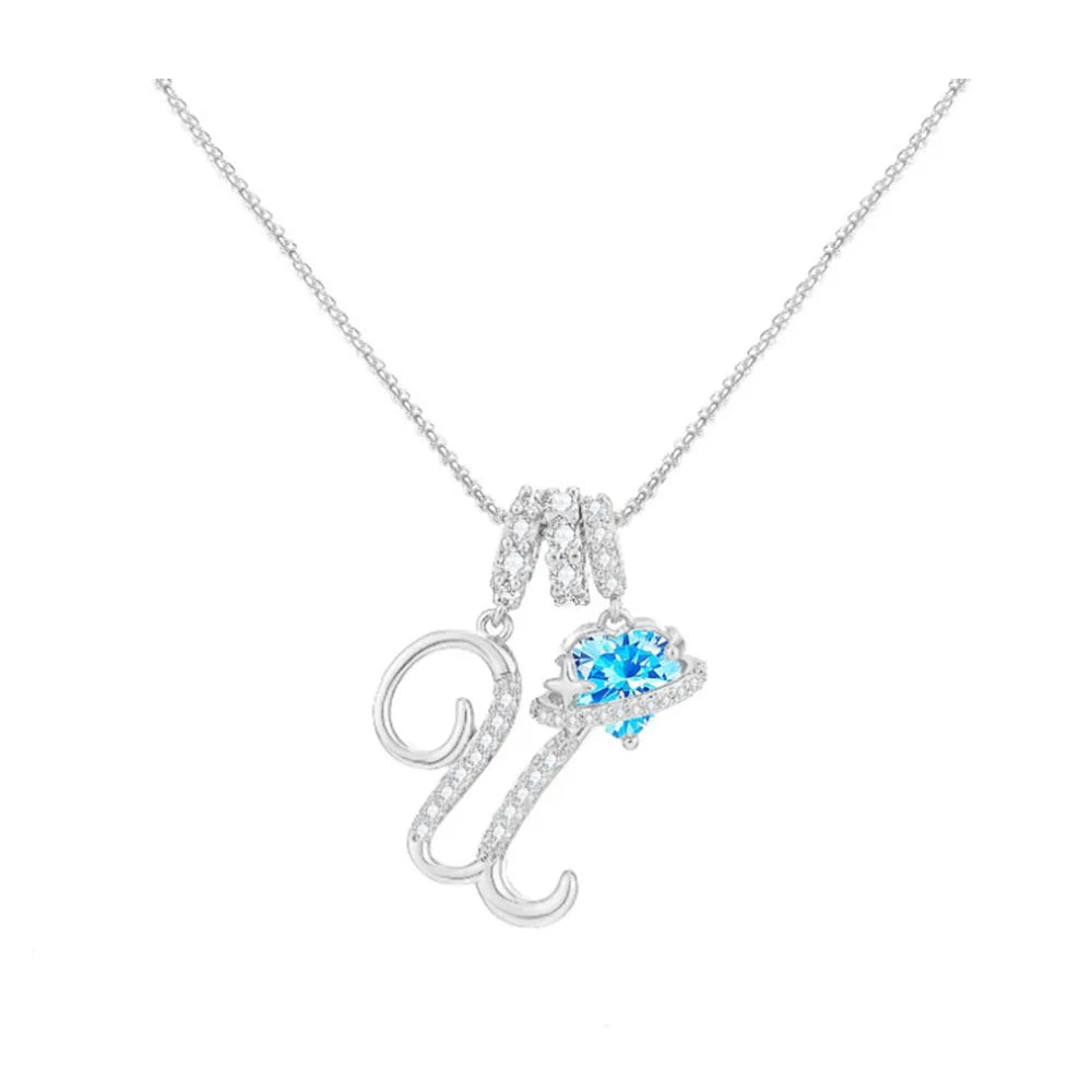 Heart-shaped Necklace with the Initial of a Lady, Zircon Pendant, English Diamond Jewelry, Suitable for Friday