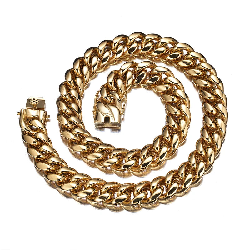 6mm-22mm Gold Silver Color Titanium Steel Cuban Miami Chains Necklaces Big Heavy Round Link Chain for Men Hip Hop Rock jewelry