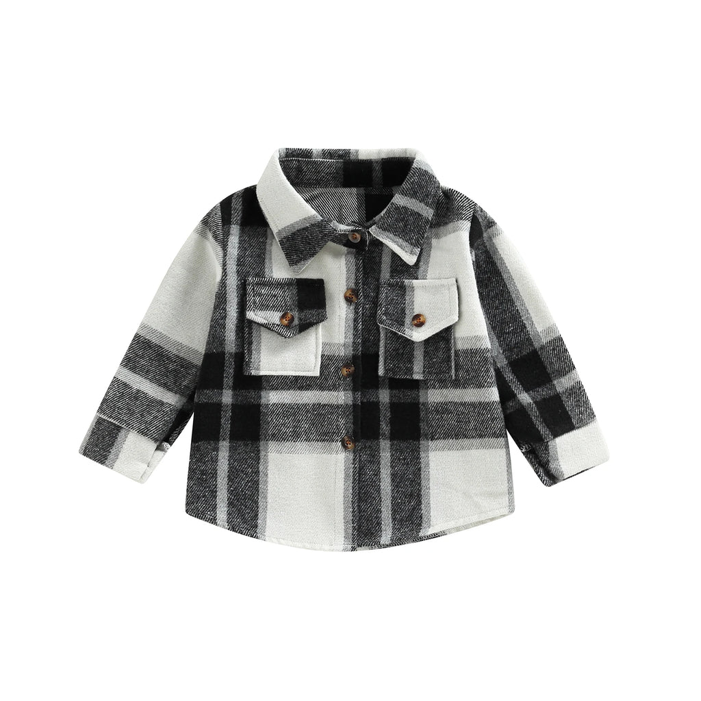 Toddler Baby Boy Girl Plaid Shirt Jacket Outfits Button Down Cardigan Kids Long Sleeve Coat Tops Fall Clothes