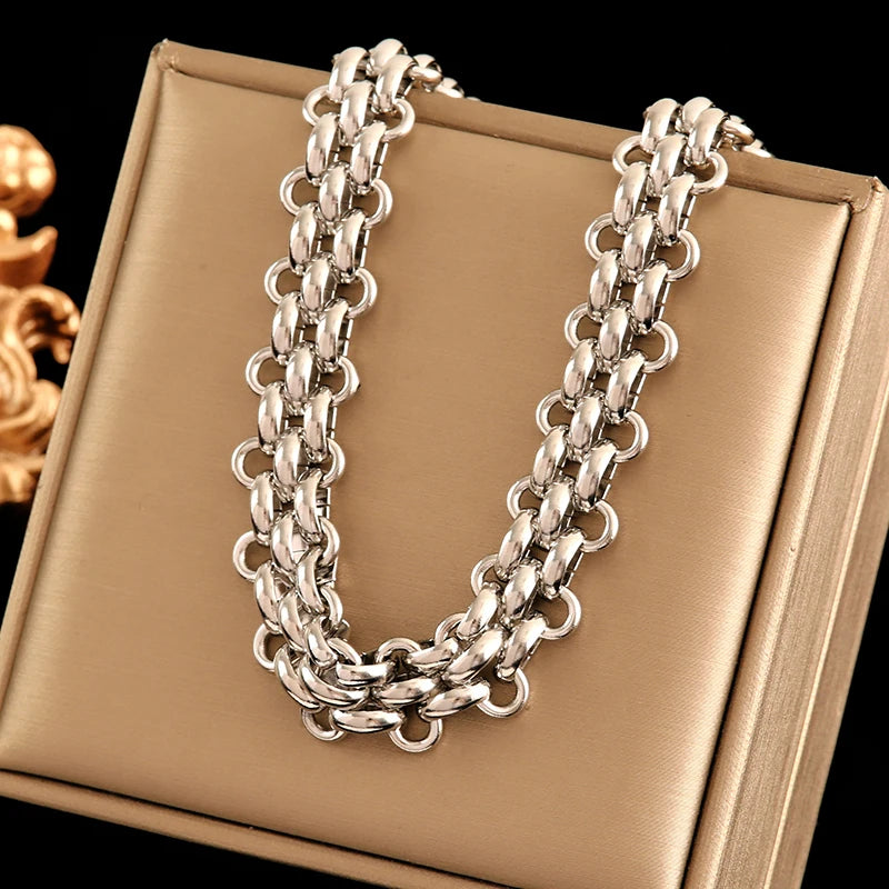 EILIECK 316L Stainless Steel Gold Color Cuba Chain Necklace For Women New Trendy Punk Thick Neck Chain Waterproof Jewelry Gift