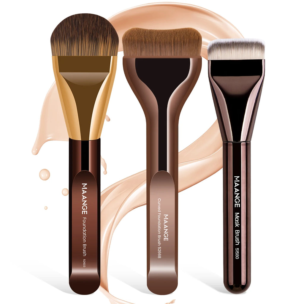 MAANGE 3pcs Makeup Brushes Aluminum Tube Makeup Brush Foundation Makeup Brush Thin Foundation Brush Kabuki Makeup Tools for Girl
