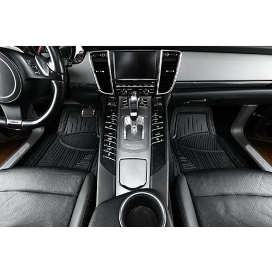 2-Piece Premium All-Season Anti-Slip Rubber Floor Mats for Cars, SUVs and Trucks, Universal Trim to Fit, Black