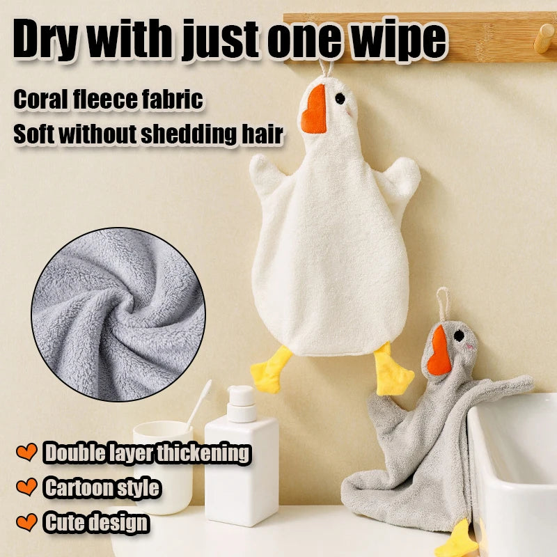 1PC Cartoon Goose Hand Towel Kitchen Bathroom and Toilet Hand Towel Hanging Type with Super Water Absorption Quick Drying