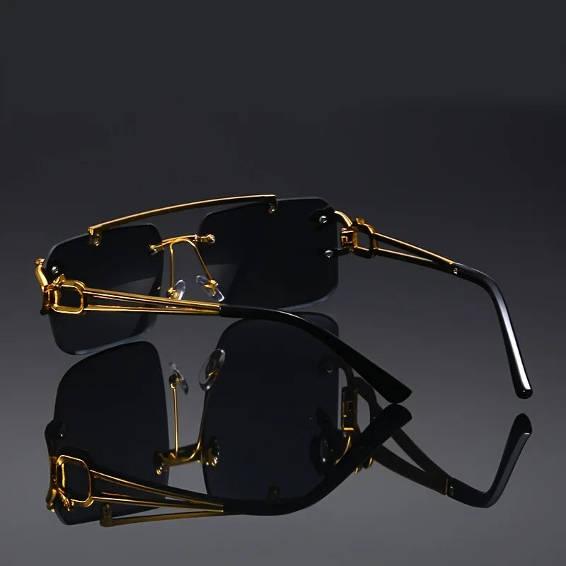 Vintage Luxury Golden Glasses Women's Punk Frameless High-End Men And Women Outdoor Eyewear Travel Anti Sun Glasses