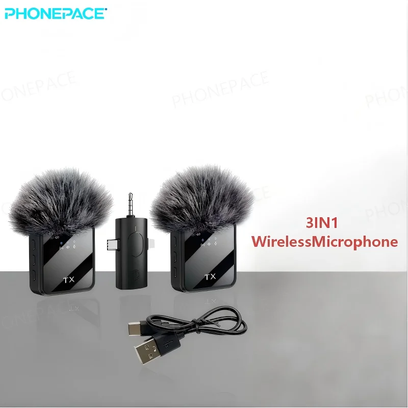 Wireless Lavalier Microphone Noise Cancelling Clip Mic Rechargeable For IOS Android Live Streaming Podcast Vlog Recording